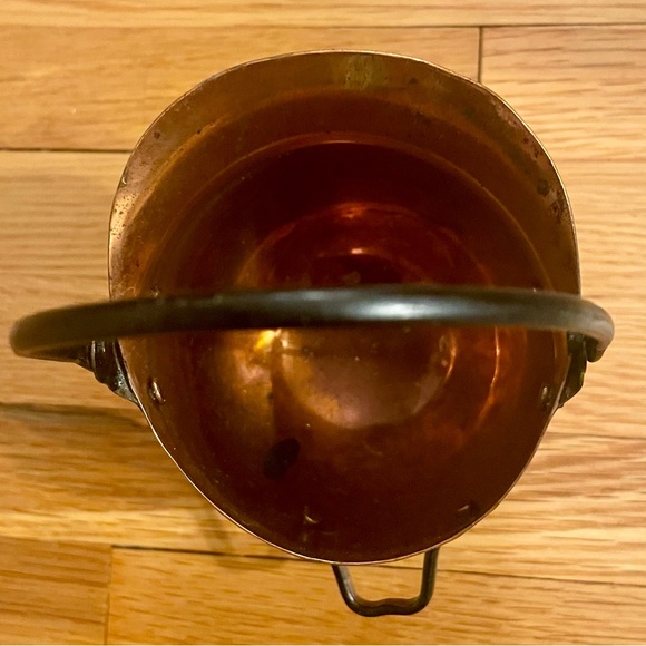 Vtg. copper w/cast iron handle miniature coal bucket pitcher scuttle jug stamped - Picture 3 of 8